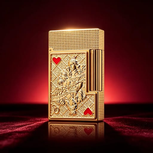 S.T. Dupont Playing Card Embossed Gold Double Flame Lighter