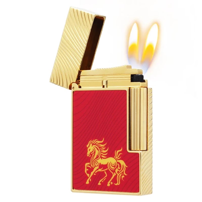 Double Flame S.T. Dupont Ligne 2 Horse mane guilloche Lighter