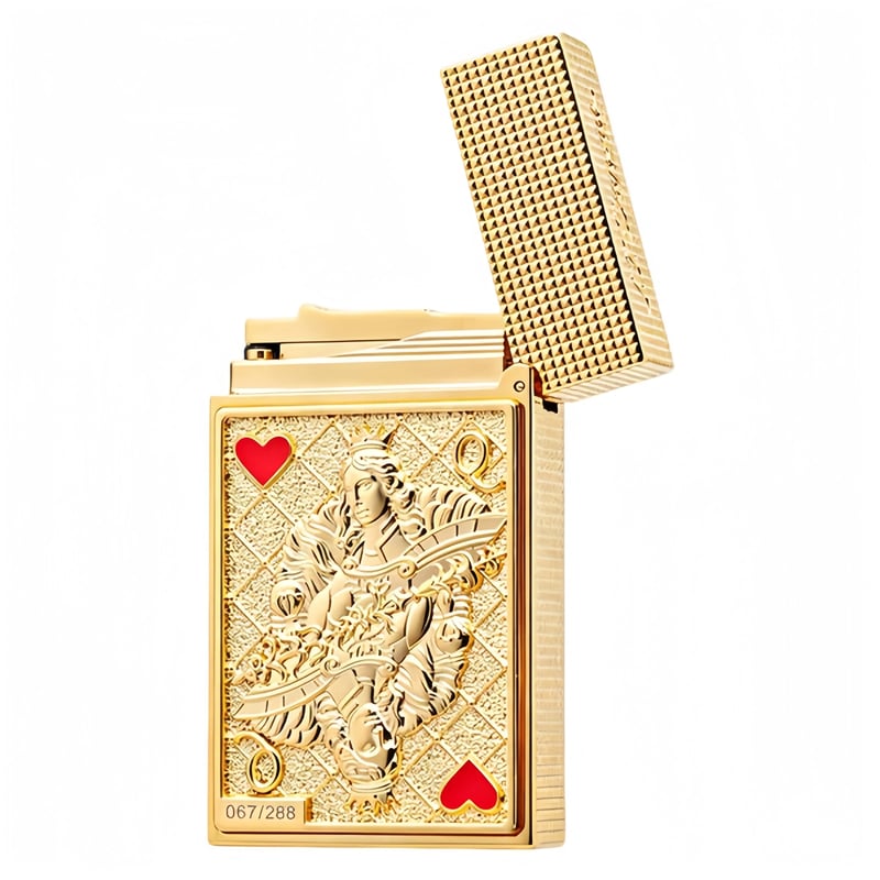 S.T. Dupont Playing Card Embossed Gold Double Flame Lighter