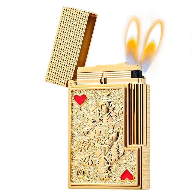 S.T. Dupont Playing Card Embossed Gold Double Flame Lighter