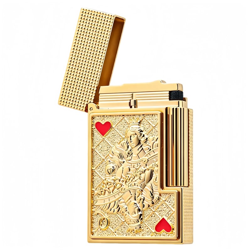 S.T. Dupont Playing Card Embossed Gold Double Flame Lighter