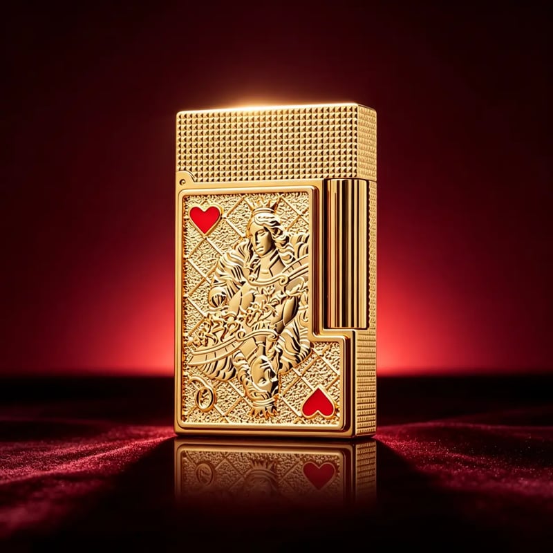 S.T. Dupont Playing Card Embossed Gold Double Flame Lighter